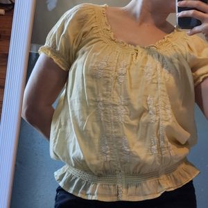 Yellow St. John's Bay Smocked Cotton Blouse